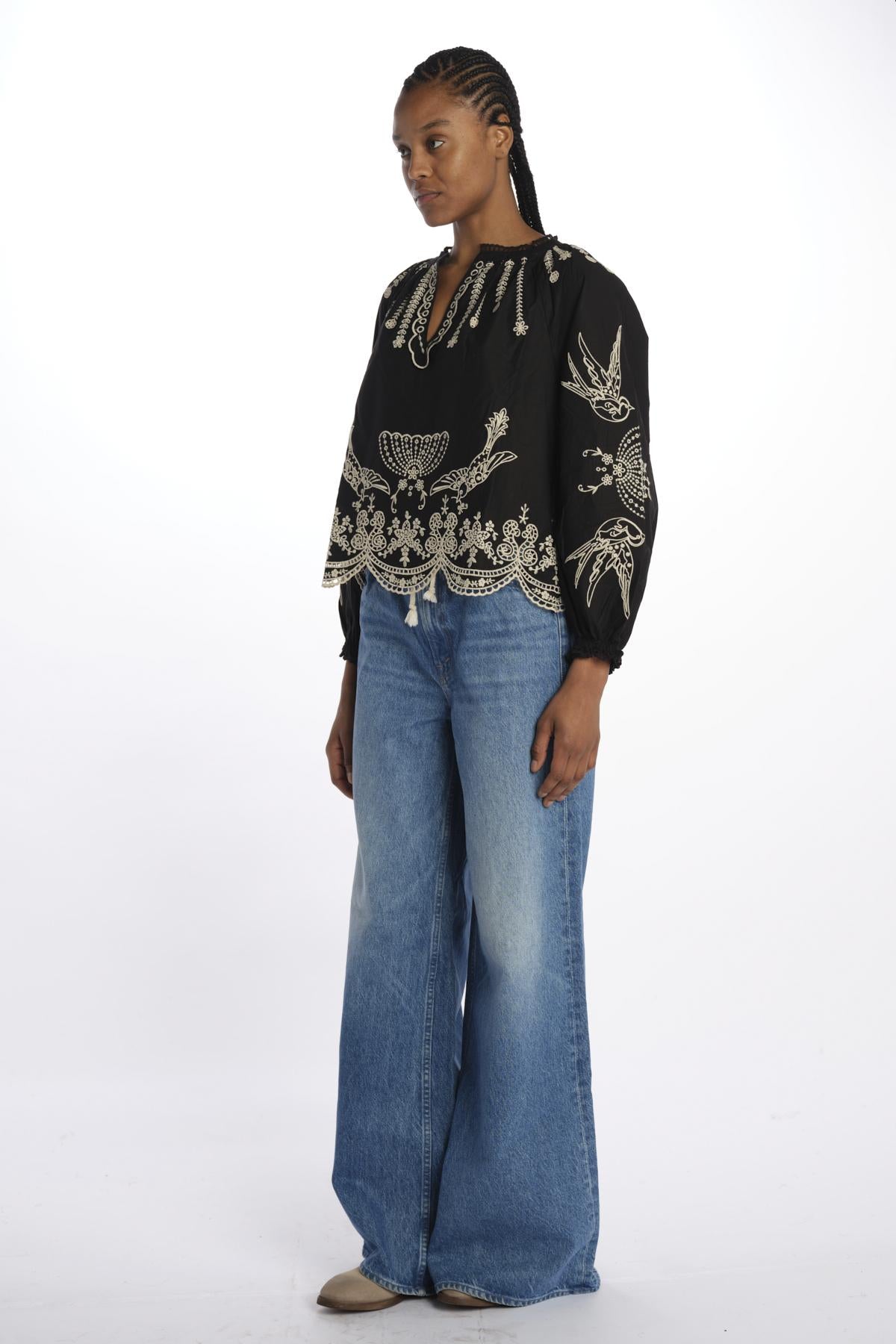 Camicia  KINGSLEY ricamo fiore 091 BLACK sea ny 