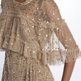 LEILA DOT TIERED LEILA DOT TIERED CAPE ANKLE GOWN FAWN needle & tread 