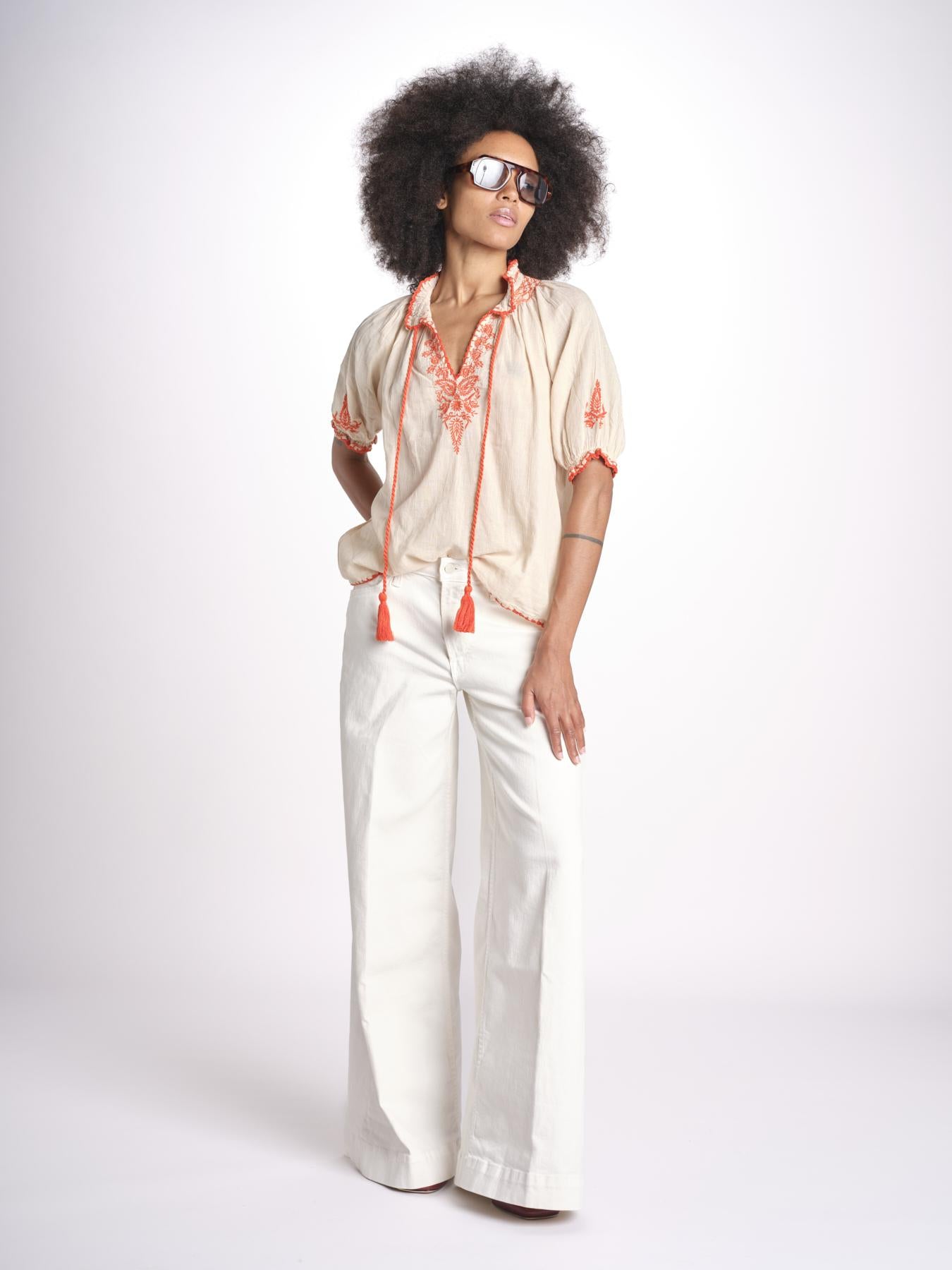 camicia con ricamo uncinetto TALIA 748398 BEIGE ORANGE mabe 
