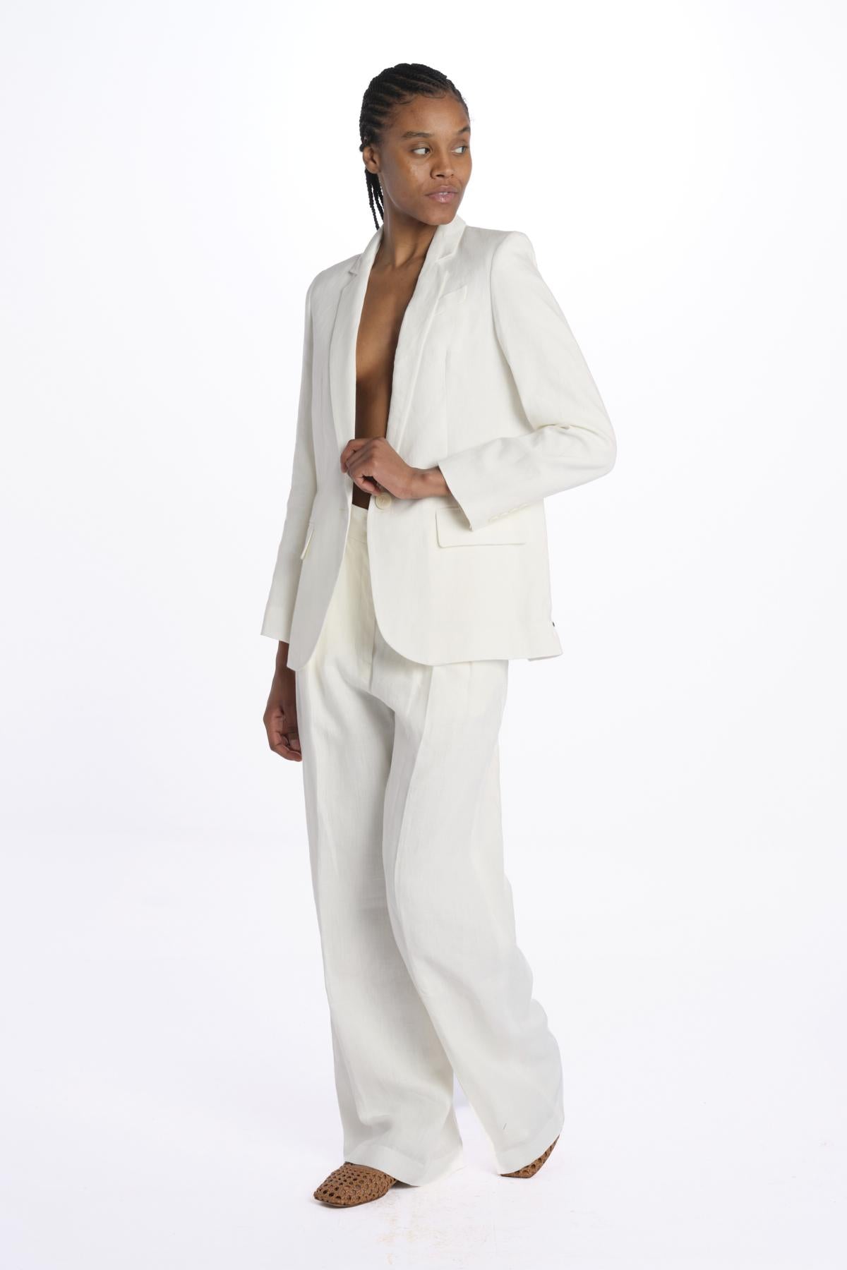 Blazer BRUNA lino 1 bottone 14V005LI026 WHITE ines de la fressange 