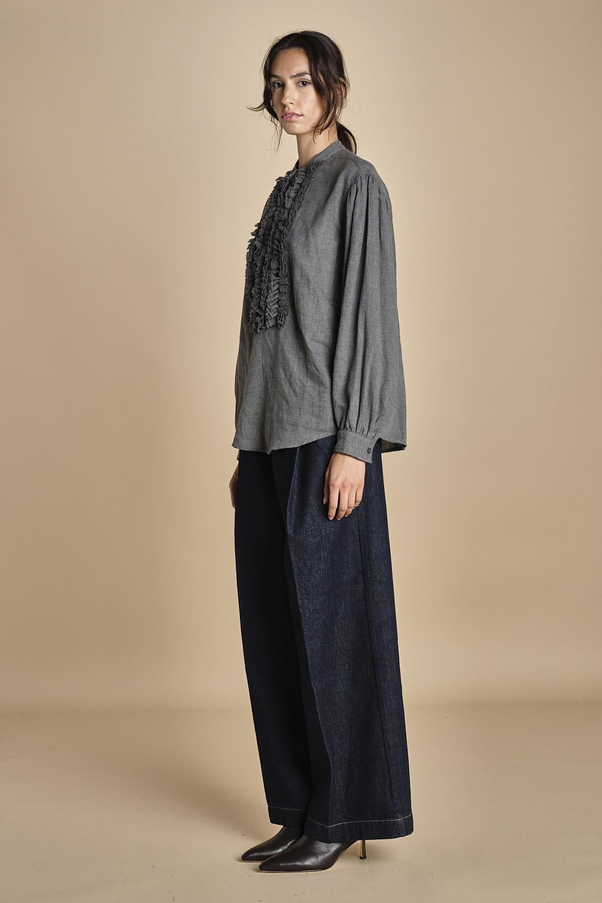 camicia voille lana con rouches MAGRITTE LIGHT GREY laurence bras 
