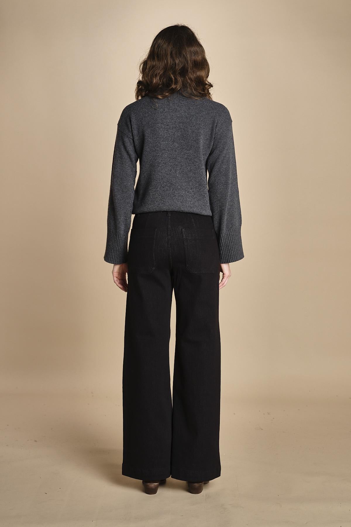 denim a zampa con taschine FAUVE BLACK fam 