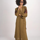 caftano lungo con ricami BE 25244 KHAKI WHINE benaras soleil 
