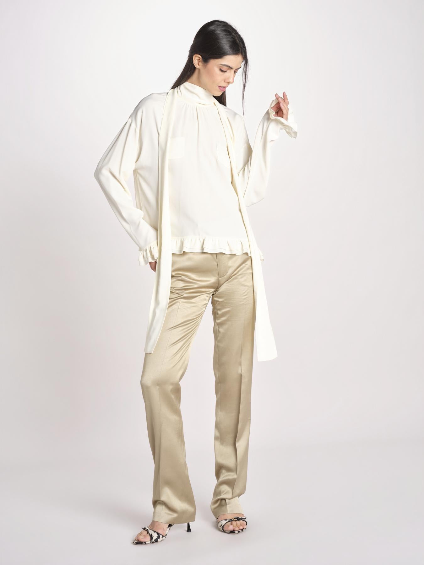 G051 camicia con collo alto e taschine G051-5111-1108 ECRU n21 