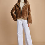 022 montone zip con cappuccio 24022-300 MASTICE milaura 