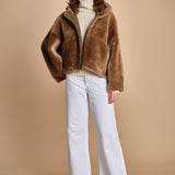 022 montone zip con cappuccio 24022-300 MASTICE milaura 