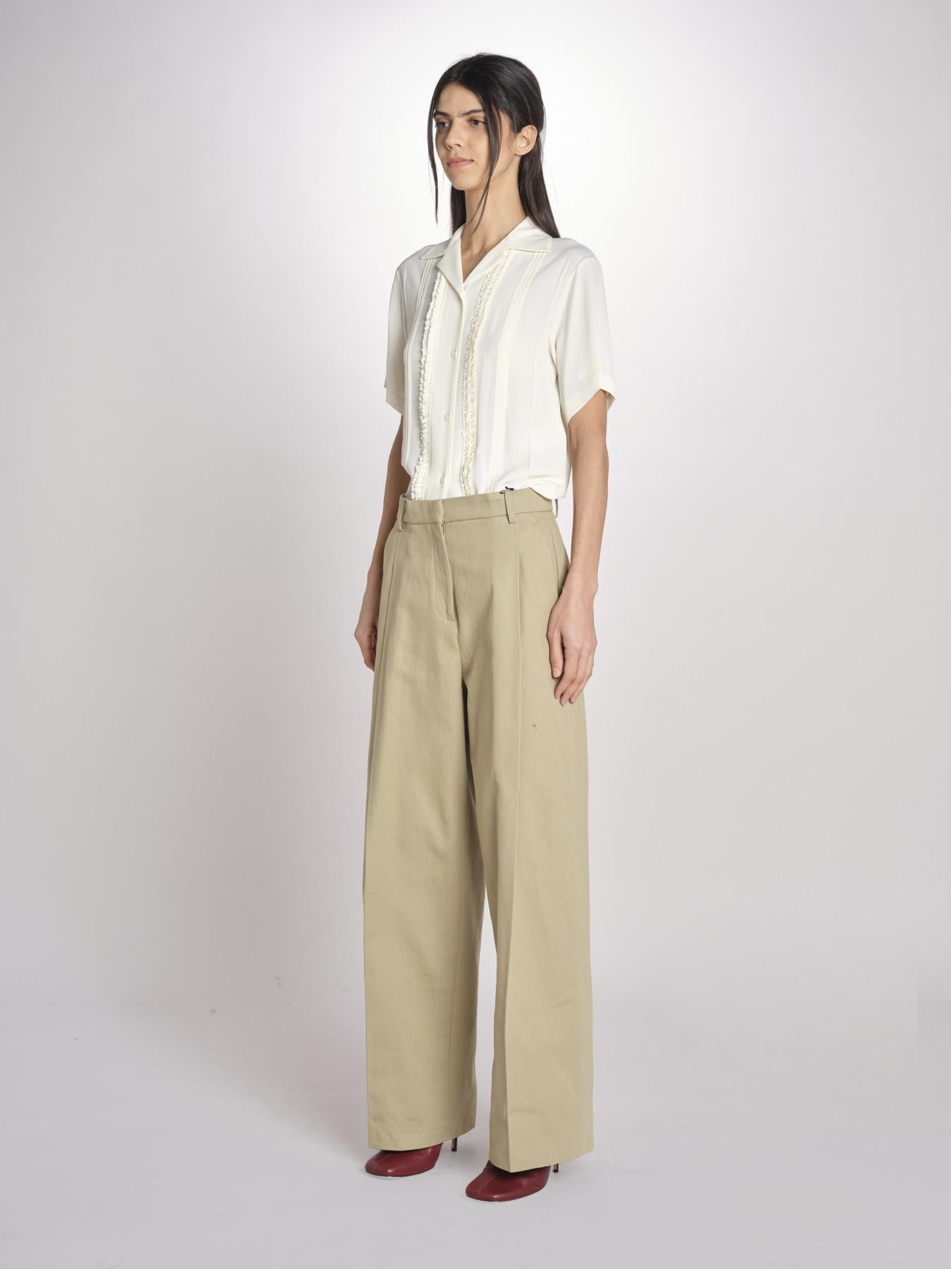 pantalone in canvas con pinces B042-02152-1186 KAKI CHIARO n21 