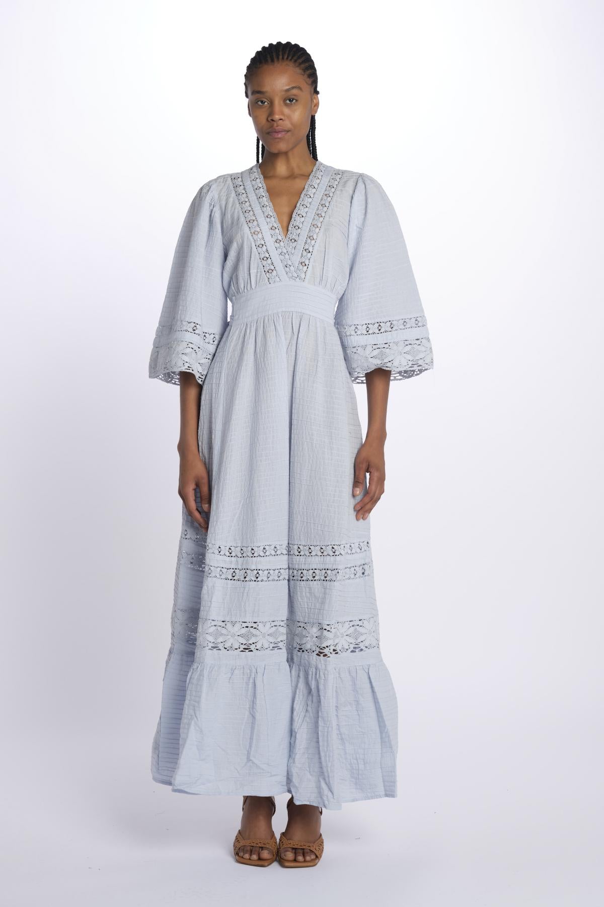Abito LENA lungo ricamo pizzo LENA1LDR SKY antik batik 