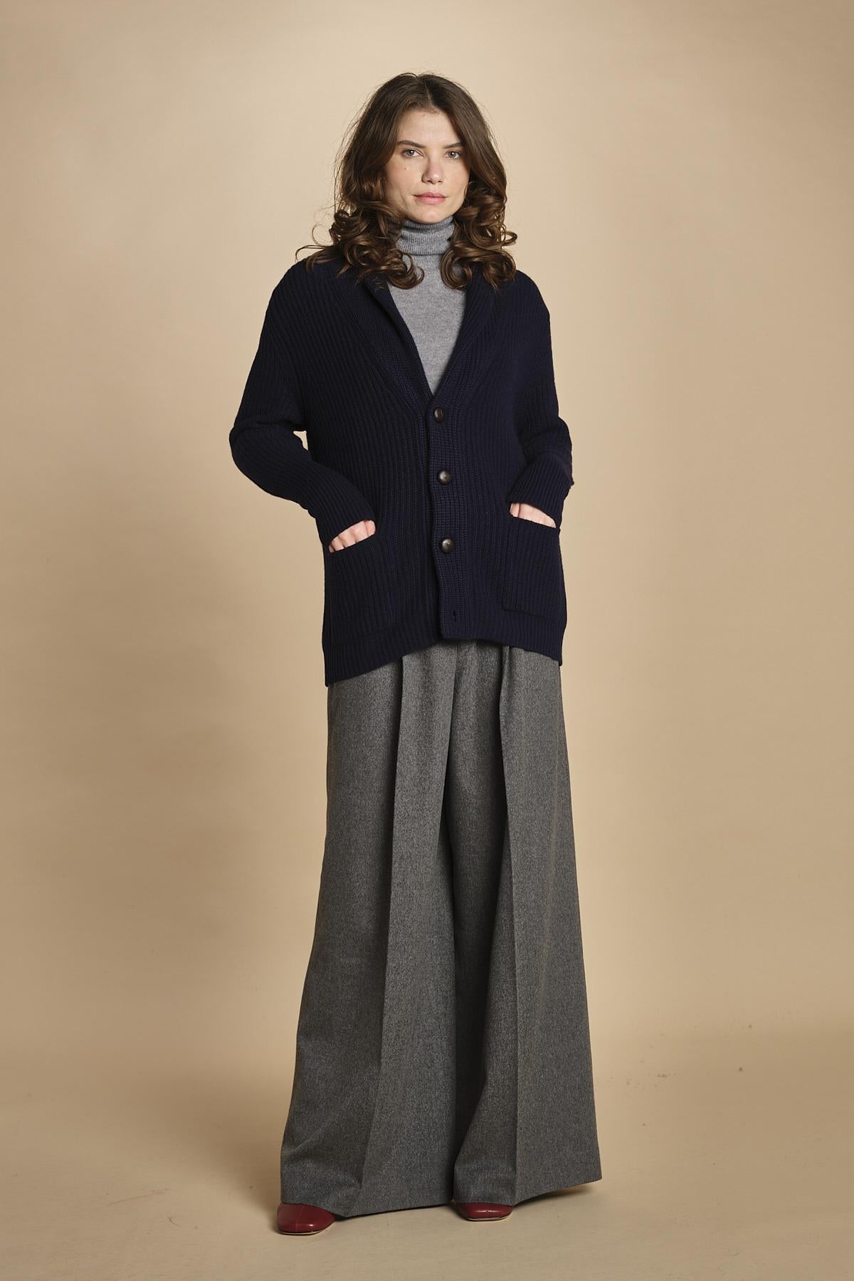 cardigan collo a scialle D251016S 9574 BLU milaura 