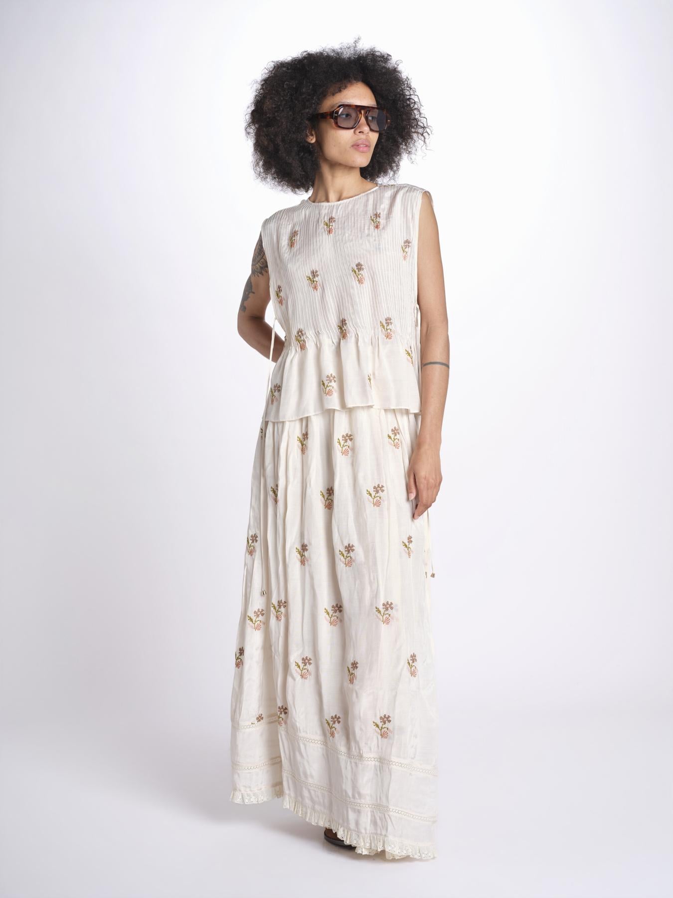 top con ricamo fiorellini e nervature SOFIA LVSSS2026208 BEIGE lug von siga 