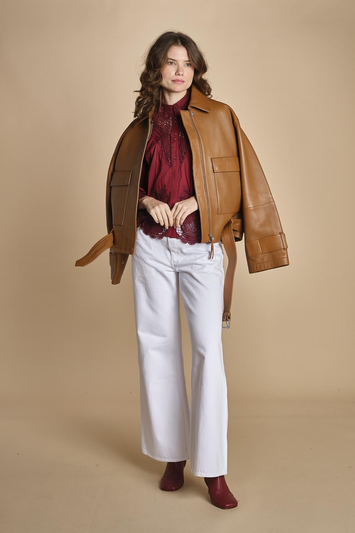 camicia con inserti in pizzo BERRY GARDEN 340369 BURGUNDY farm rio 