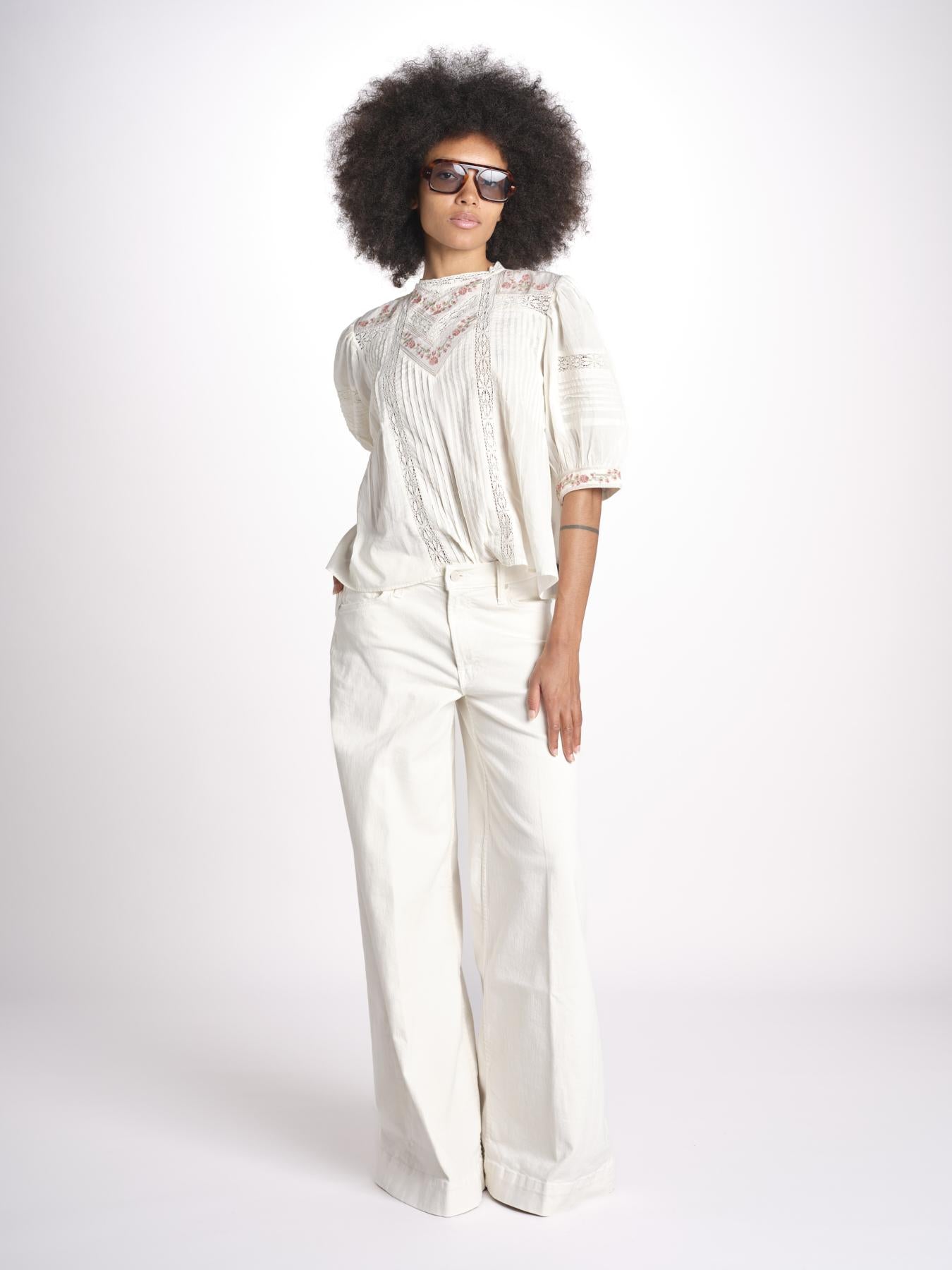 camicia con ricamo punto croce FLEUR 765407 ECRU mabe 
