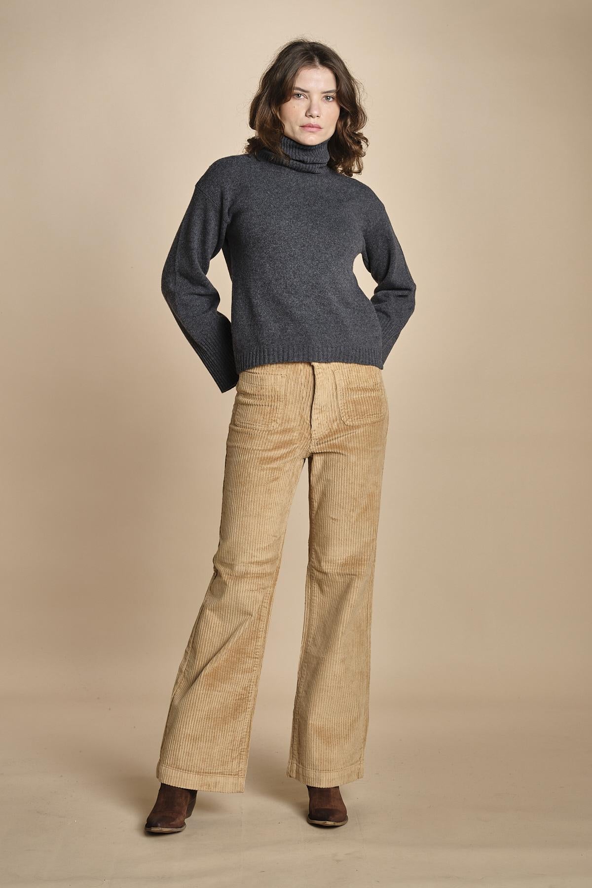 pantalone a zampa con taschine FAUVE WX CAMEL fam 