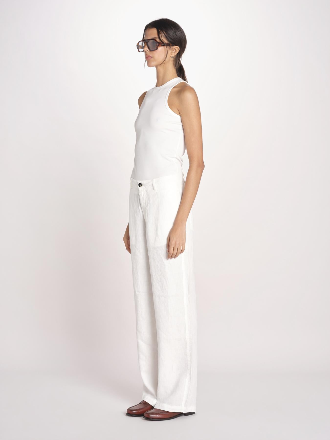 pantalone dritto in lino ERICA STRUCTURELINEN IVORY true avenue 