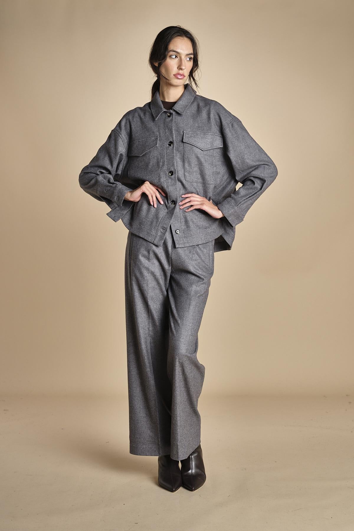 camicia in  flanella con tasche POLINE GREY true avenue 