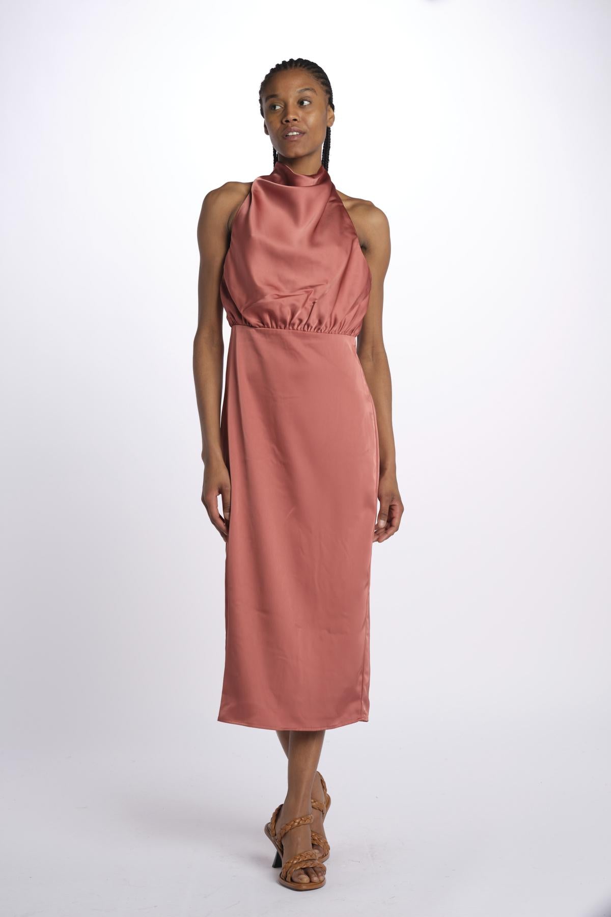 Abito SOLANGE midi scollo dietro 12248047 TERRACOTTA malina 
