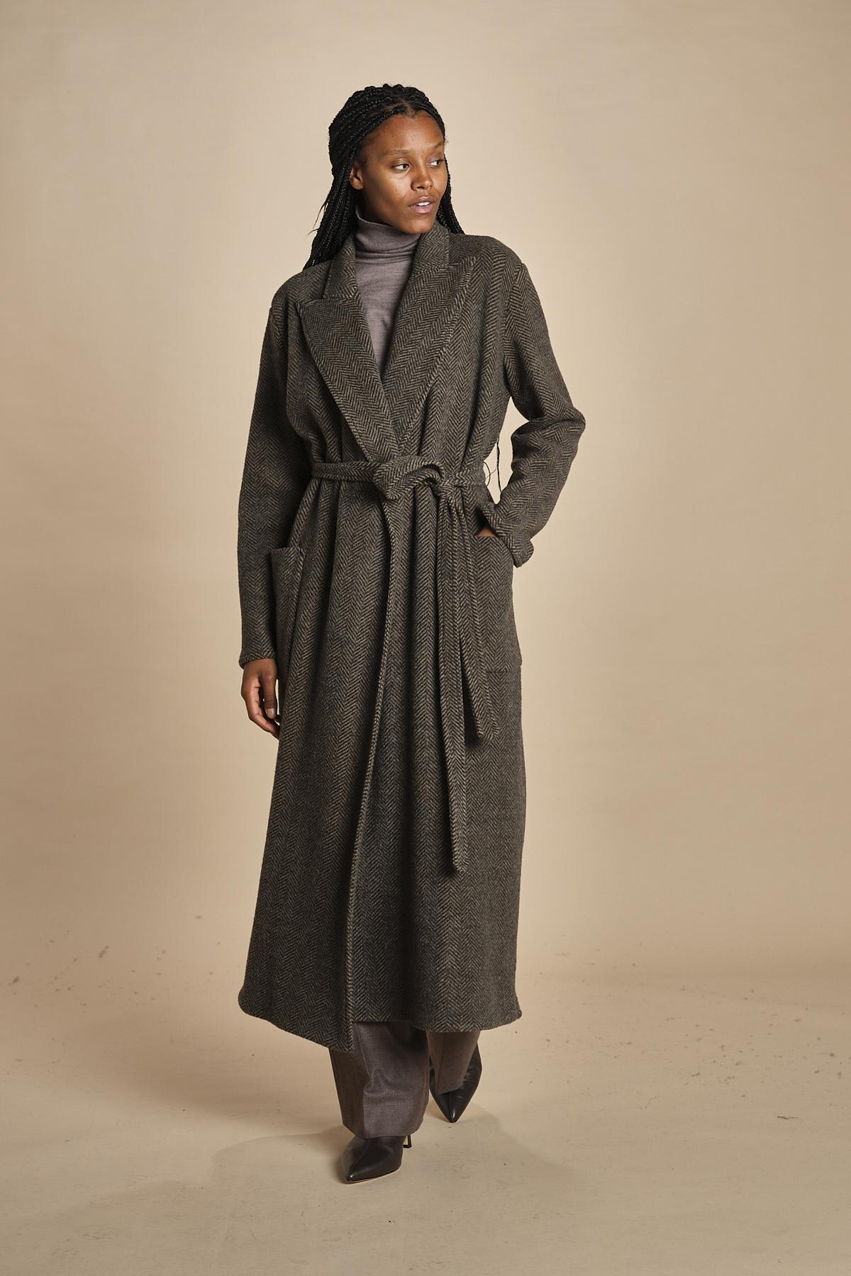 cappotto lungo in jersey di cachemire spinato T8955M MORO dusan 