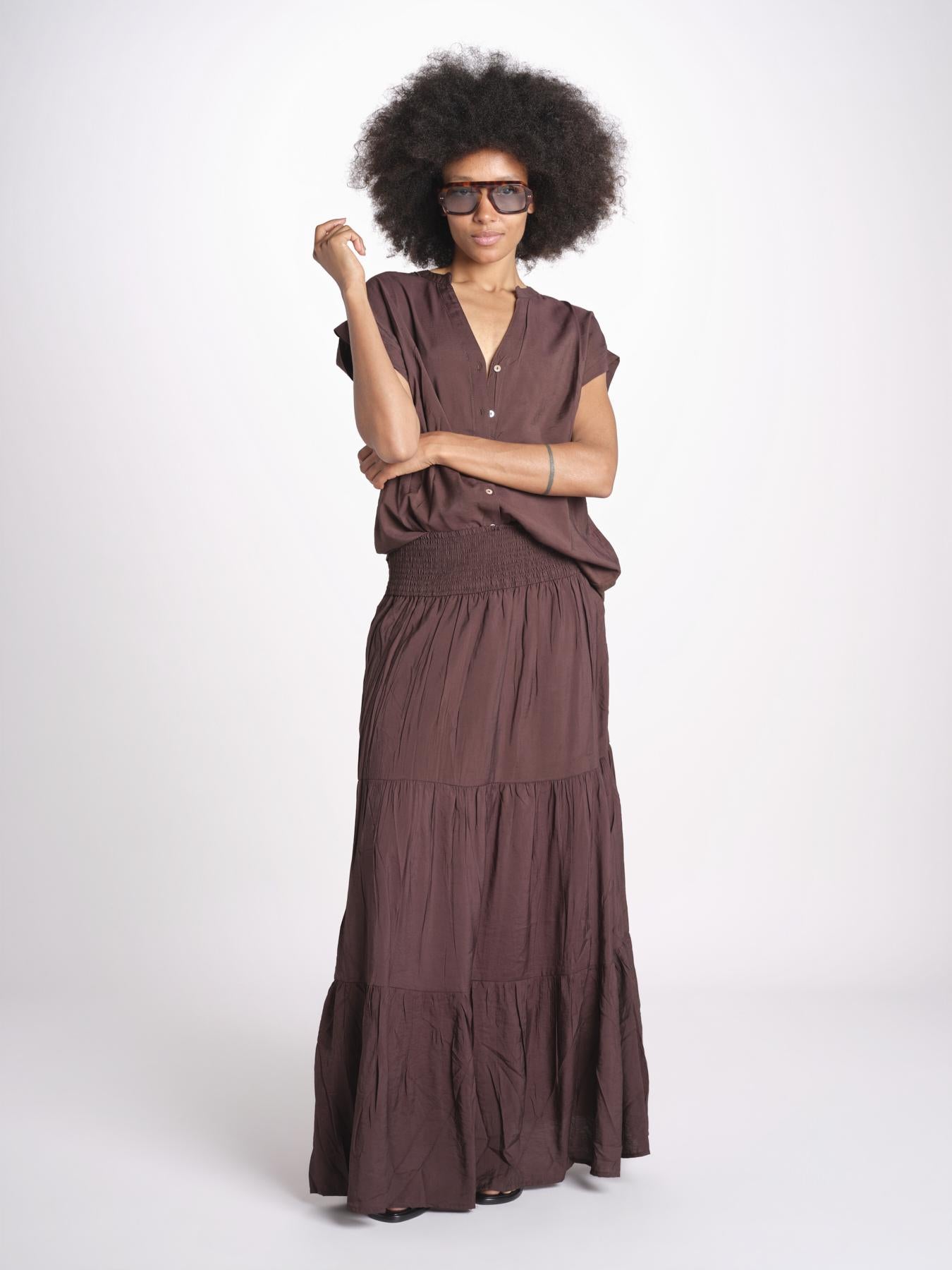 camicia con bottoni CLARENCELK CHOCOLAT laraethnics 