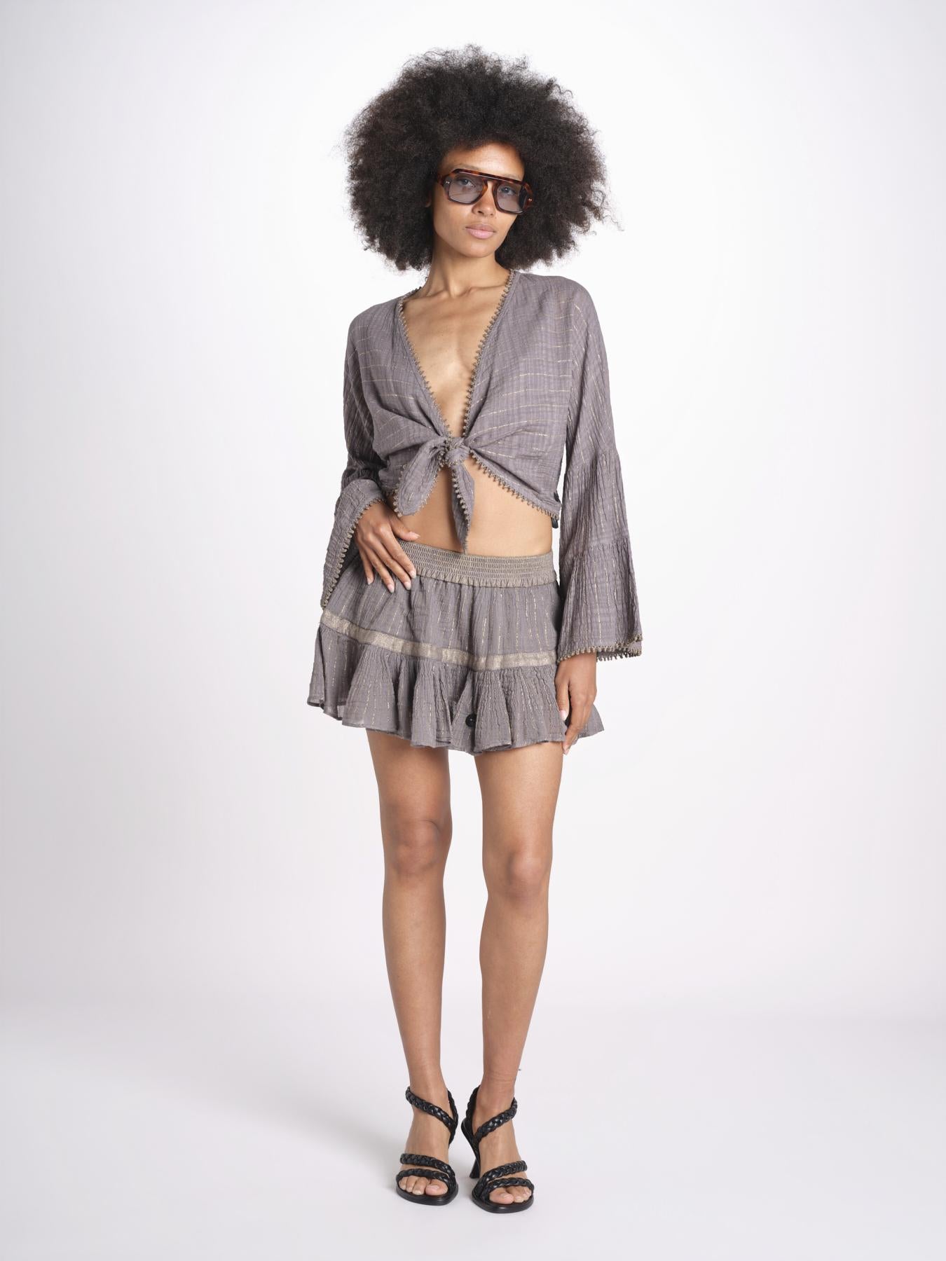 minigonna a balze in lurex gessato ROSE STONE GREY christianzen 