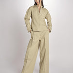 camicia in canvas G011-0212-1186 KAKI CHIARO n21 