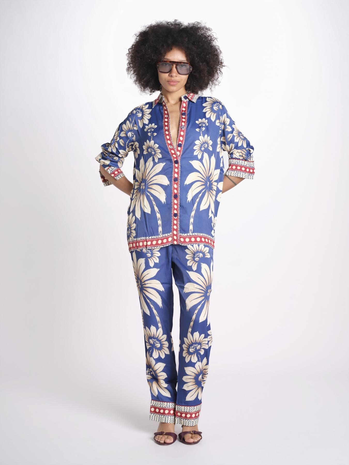 camicia pigiama con stampa a fiori 344132 LUNA BLUE 26067 farm rio 