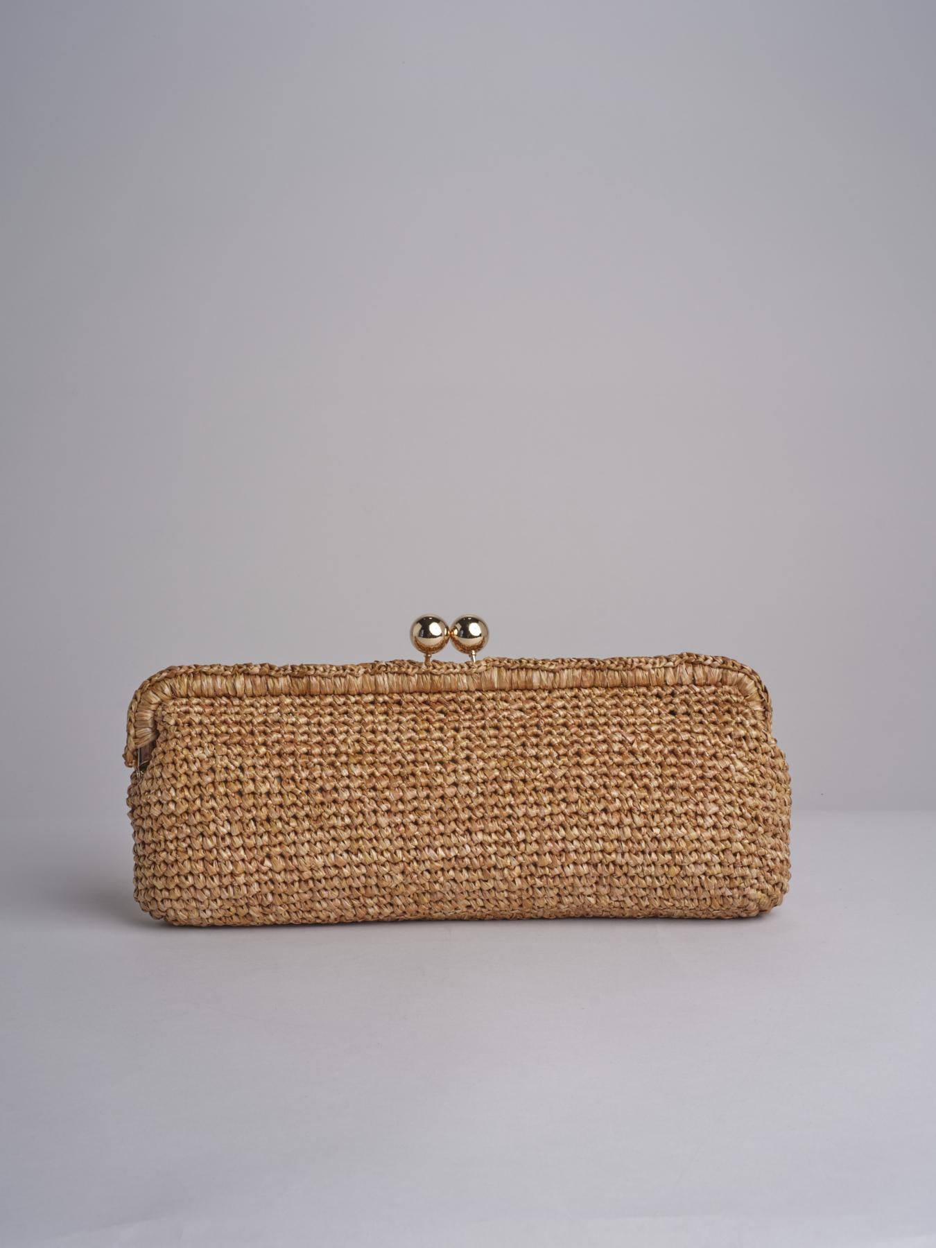 clutch lunga in paglia CORA CROCHET W01 BRUCIATO via mail bag 