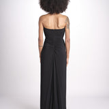 abito lungo con scollo cuore in jersey THE FLORENCE CR339 BLACK misha 