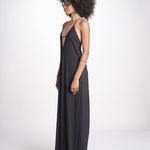 tuta con spalline sottili e incrocio sulla schiena NORA DEEP BLACK amazuìn 