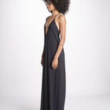 tuta con spalline sottili e incrocio sulla schiena NORA DEEP BLACK amazuìn 