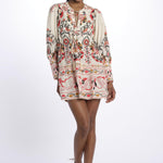Abito corto CASHEW MANDALA  stampa fiori 328912 CREAM farm rio 