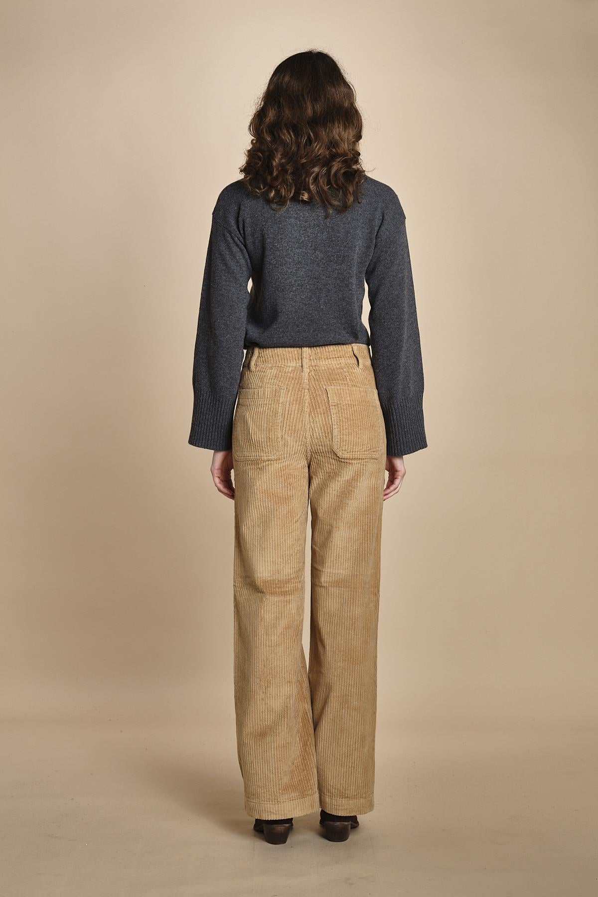 pantalone a zampa con taschine FAUVE WX CAMEL fam 