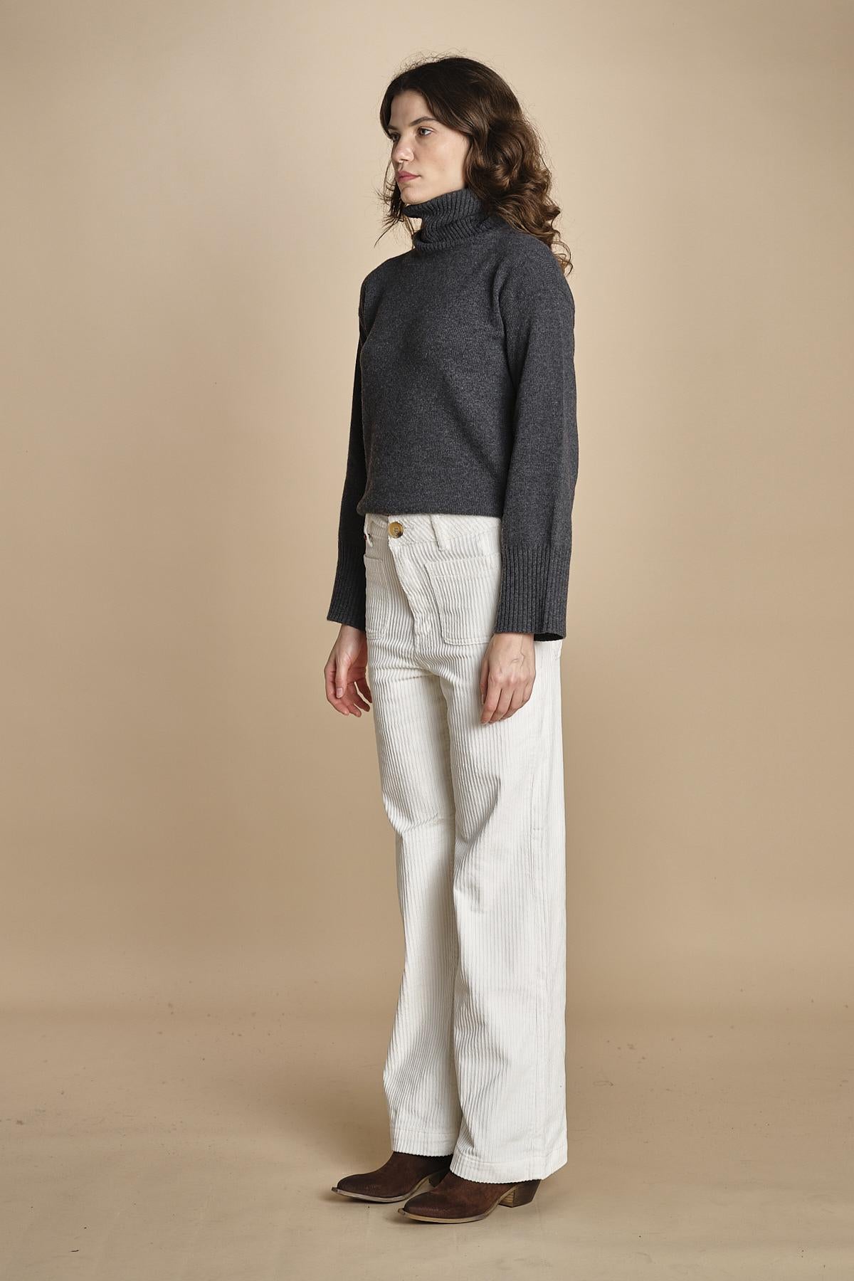 pantalone a zampa con taschine FAUVE WX WHITE fam 