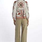 Camicia MARYS TILES m/l ricamo fiori 332385 OFFWHITE farm rio 