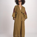 caftano lungo con ricami BE 25244 KHAKI WHINE benaras soleil 