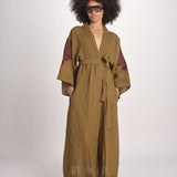 caftano lungo con ricami BE 25244 KHAKI WHINE benaras soleil 