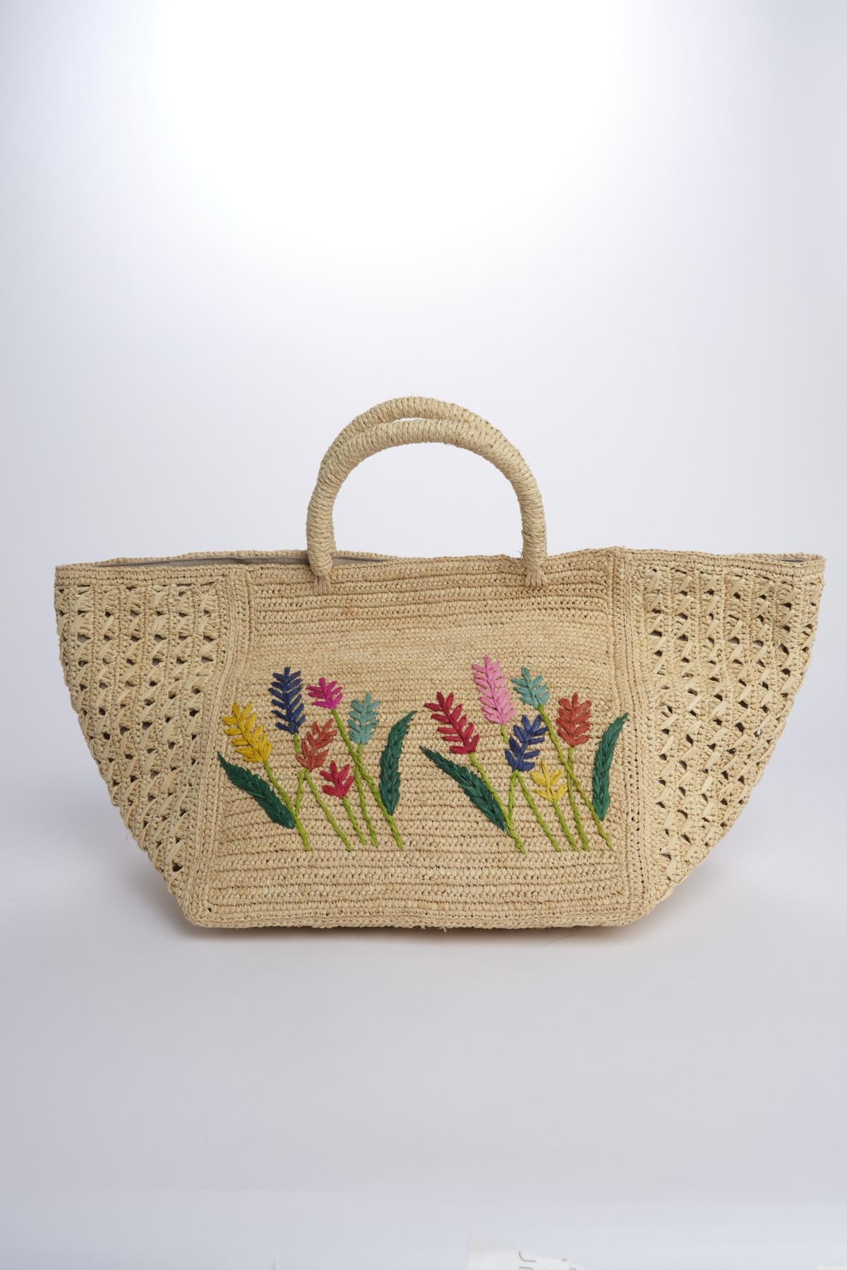 MIZO borsa shopping con fiori ricamati 01BG535 ECRU bagatelle france 
