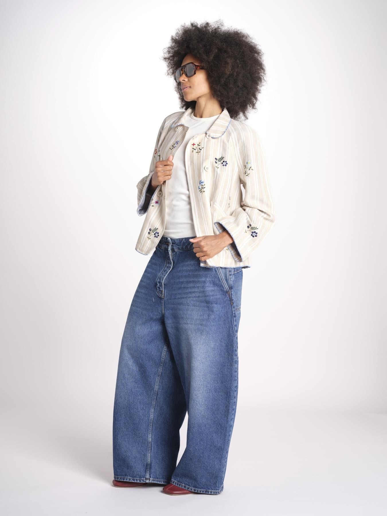 giacca manica lunga a righe 7WS-83S BEIGE.WHITE STRIPES payal pratap 