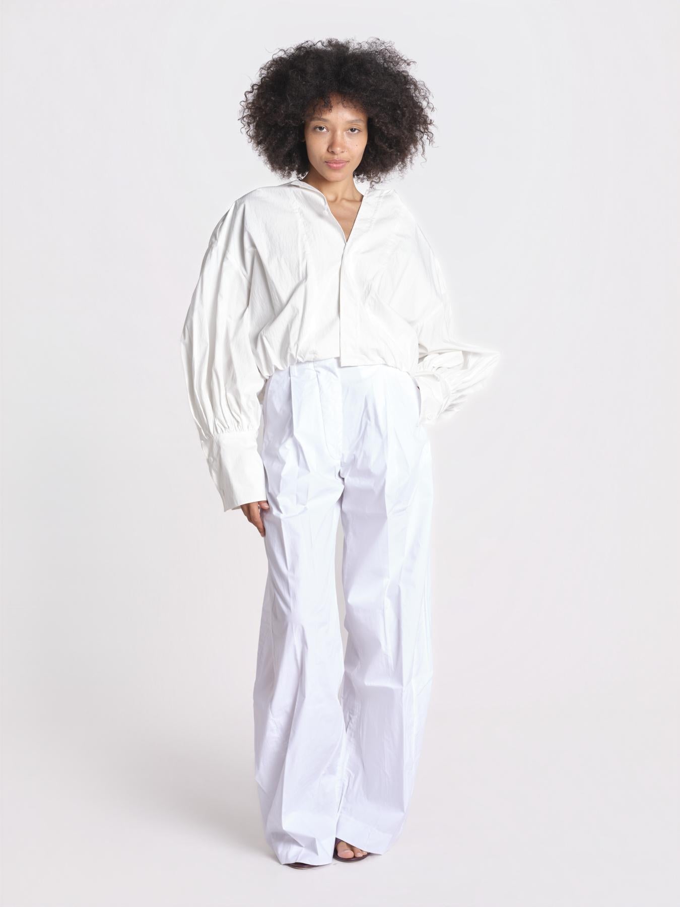 pantalone over con pinces in popeline BILLIE 3111 T0160 WHITE T0001 the latest 