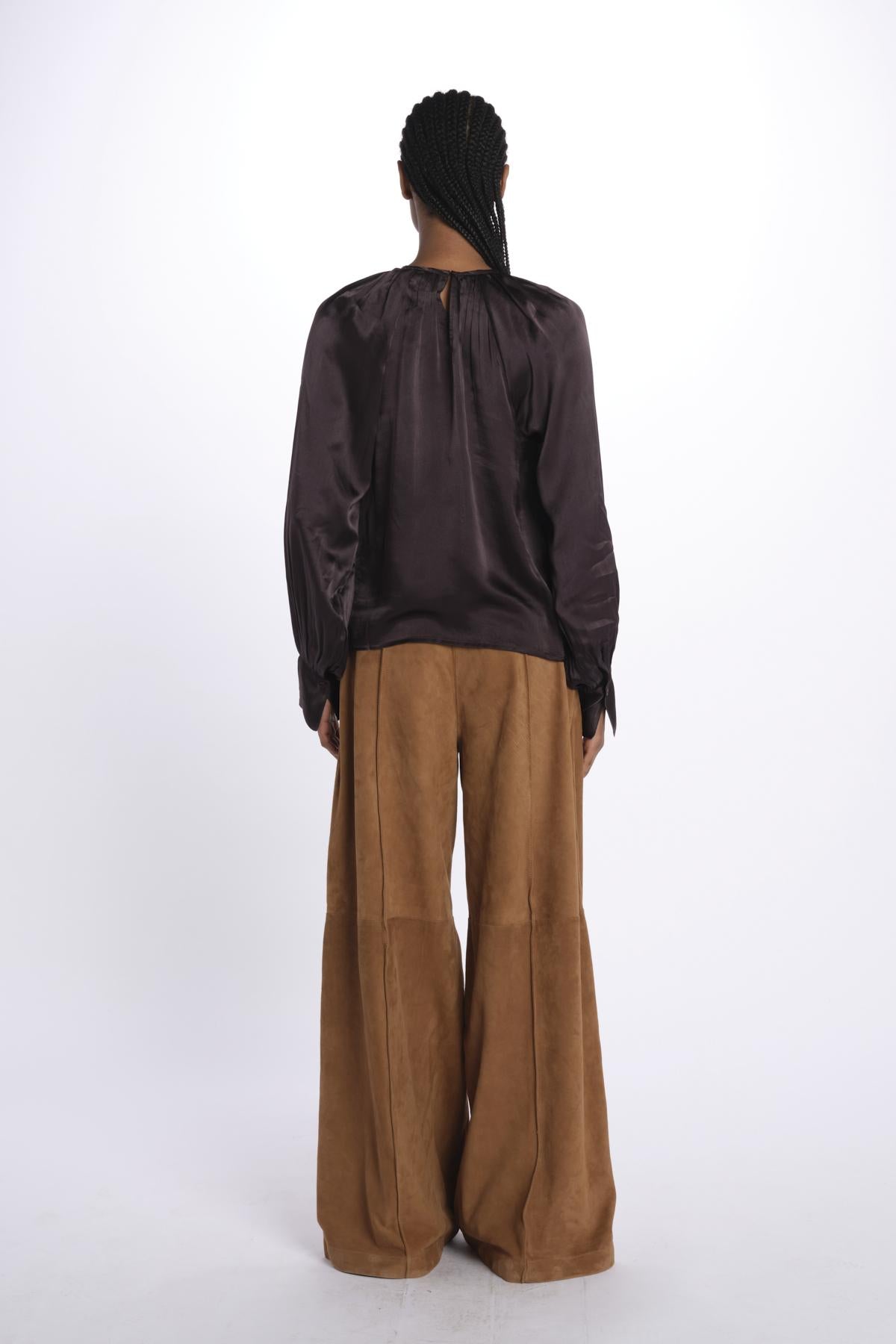 Camicia manica sbuffo CUTWORK BE24499 DARK BROWN milaura 