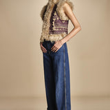 gilet  ricamato con montone SANDORA GILET CAMEL antik batik 