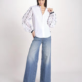 Camicia con manica a sbuffo e ricami LINDY OPTICAL WHITE jupe by jackie 