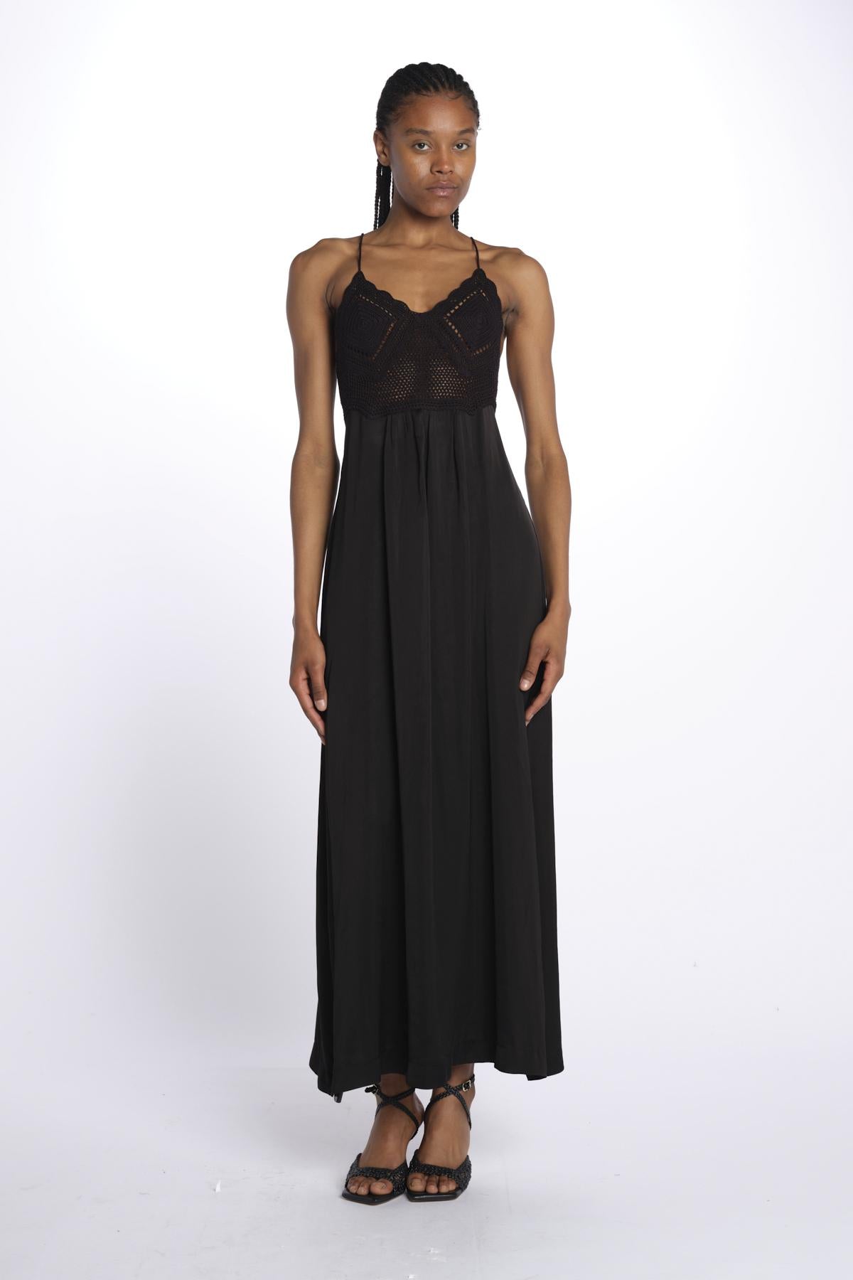 Abito crochet+raso 142401 BLACK lvir 