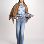 camicia m/l piu ricamo fiorellini 113 BLU sea ny 