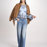 camicia m/l piu ricamo fiorellini 113 BLU sea ny 