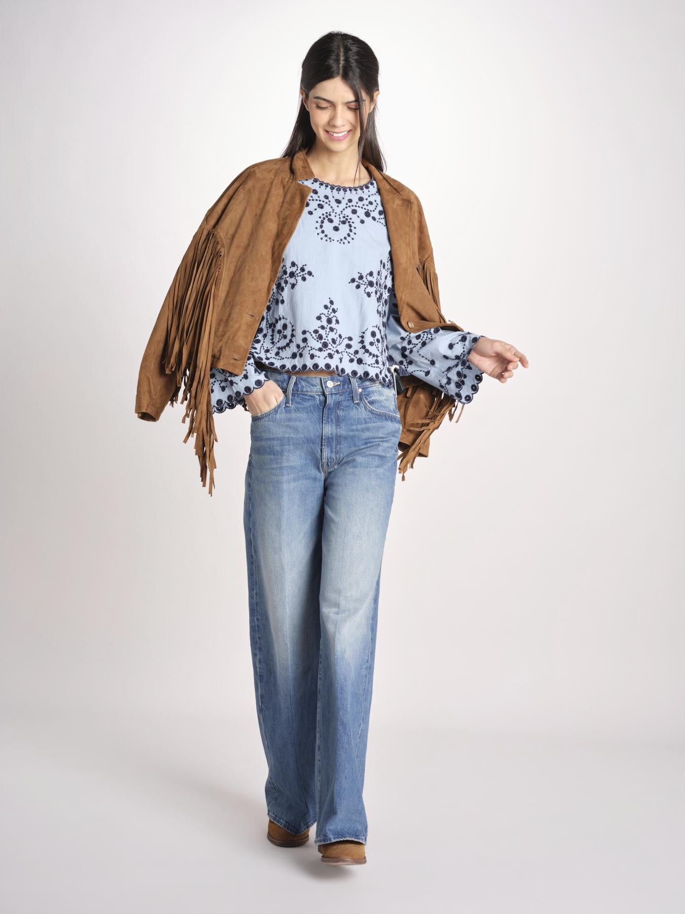 camicia m/l piu ricamo fiorellini 113 BLU sea ny 