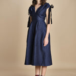 abito midi in tessuto goffrato FAYETTA  035 NAVY sea ny 