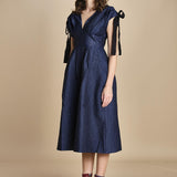 abito midi in tessuto goffrato FAYETTA  035 NAVY sea ny 