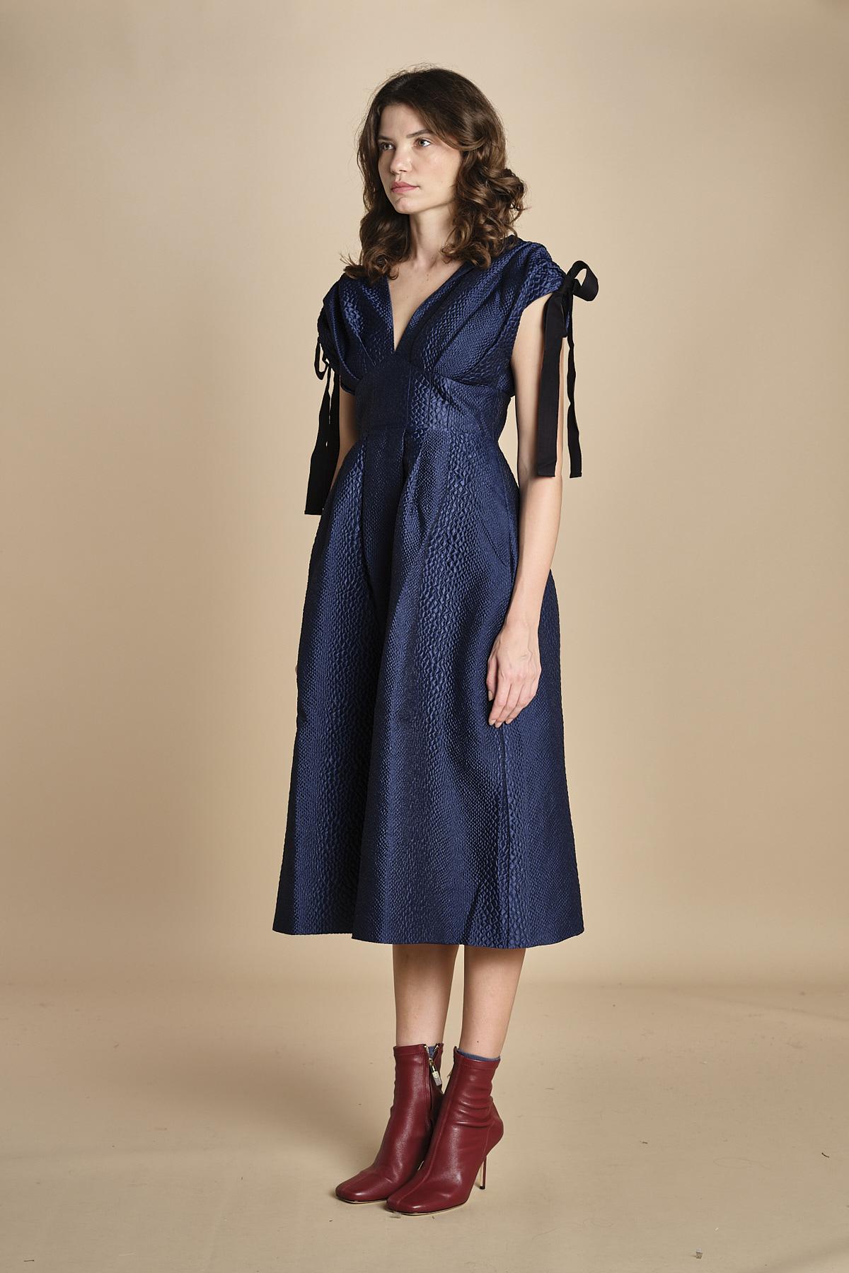 abito midi in tessuto goffrato FAYETTA  035 NAVY sea ny 
