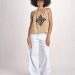 top ricamo greche BE25204 BEIGE BLACK benaras soleil 