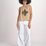 top ricamo greche BE25204 BEIGE BLACK benaras soleil 